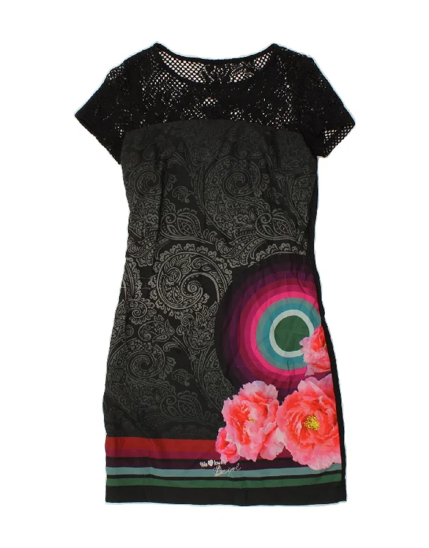 DESIGUAL Womens Short Sleeves Sheath Dress UK 8 Small Black Floral Tunics Brand named DESIGUAL Womens Short Sleeves Sheath Dress UK 8 Small Black Floral Tunics Brand named