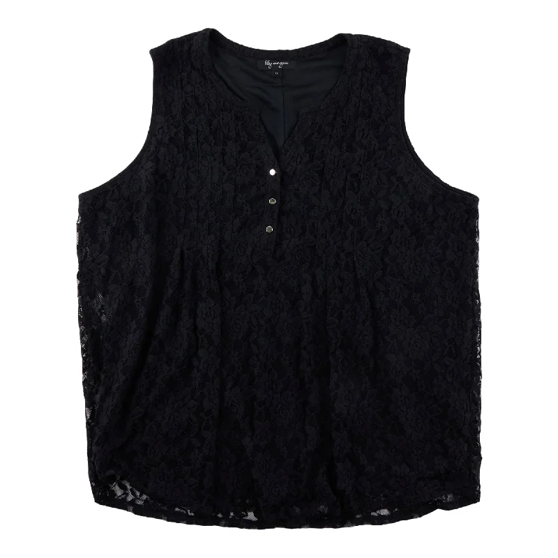 lily morgan Women's Plus Pintuck Lace Tank Blouse sexy tank top