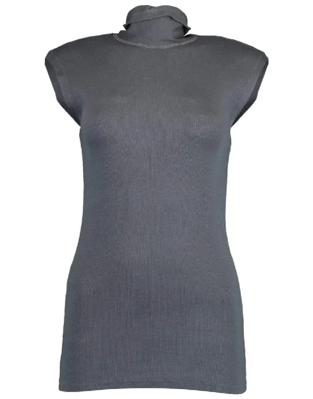 Sleeveless Ribbed Mock Neck Tank with Monili breathable tank top