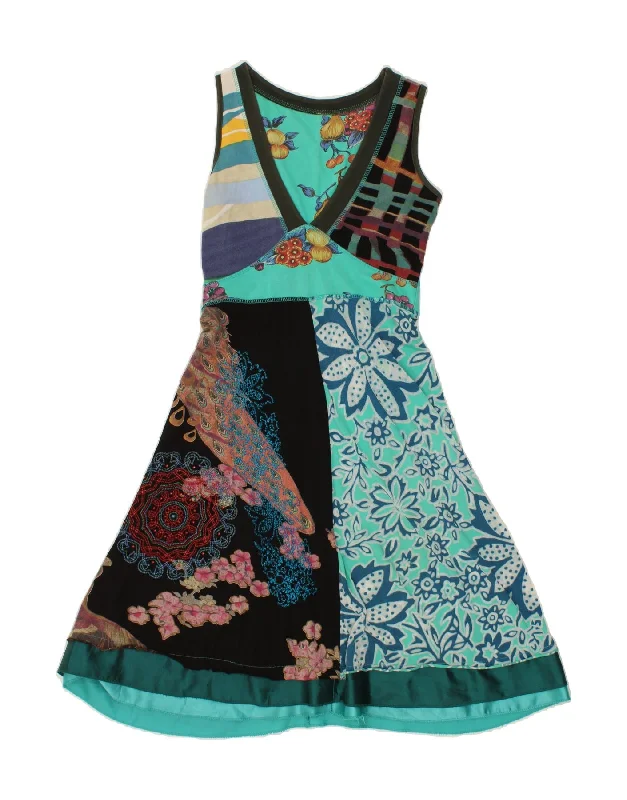 DESIGUAL Womens Sleeveless A-Line Dress UK 8 Small Multicoloured Floral Tunics Office stylish DESIGUAL Womens Sleeveless A-Line Dress UK 8 Small Multicoloured Floral Tunics Office stylish