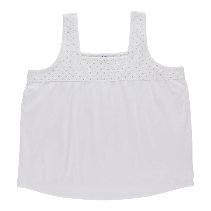 mySTYLE Women's Plus Squareneck Eyelet Tank Top charcoal tank top