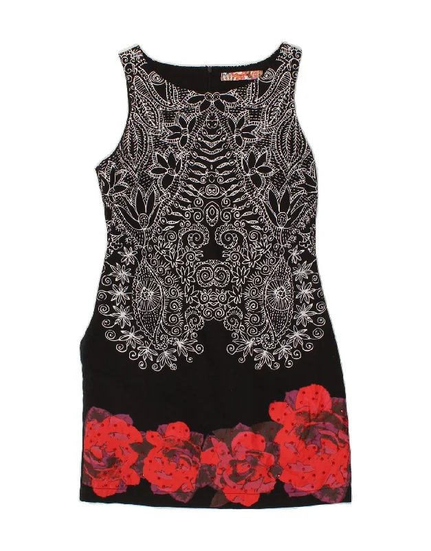 DESIGUAL Womens Sleeveless Sheath Dress EU 40 Medium Black Floral Tunics Fashionable chic DESIGUAL Womens Sleeveless Sheath Dress EU 40 Medium Black Floral Tunics Fashionable chic