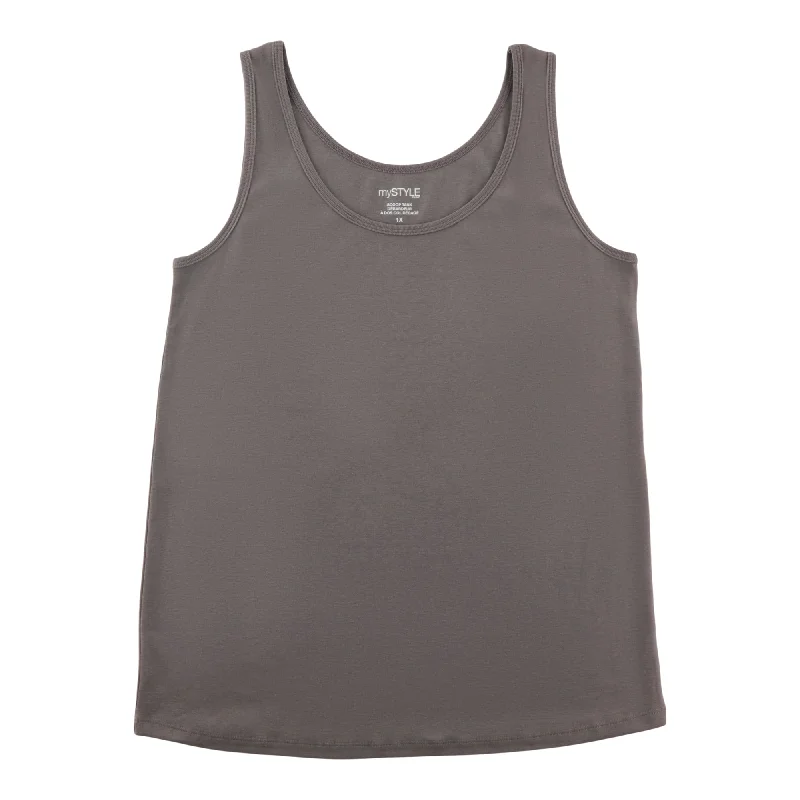 mySTYLE Women's Plus Scoop Neck Ribbed Tank flexible tank top