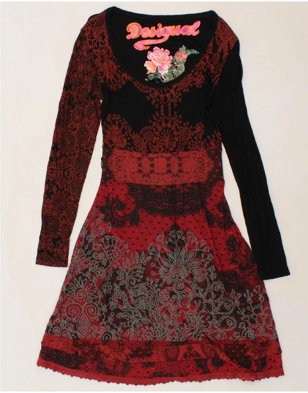 DESIGUAL Womens Long Sleeve A-Line Dress UK 12 Medium Red Floral Viscose Tunics Handmade artisanal DESIGUAL Womens Long Sleeve A-Line Dress UK 12 Medium Red Floral Viscose Tunics Handmade artisanal