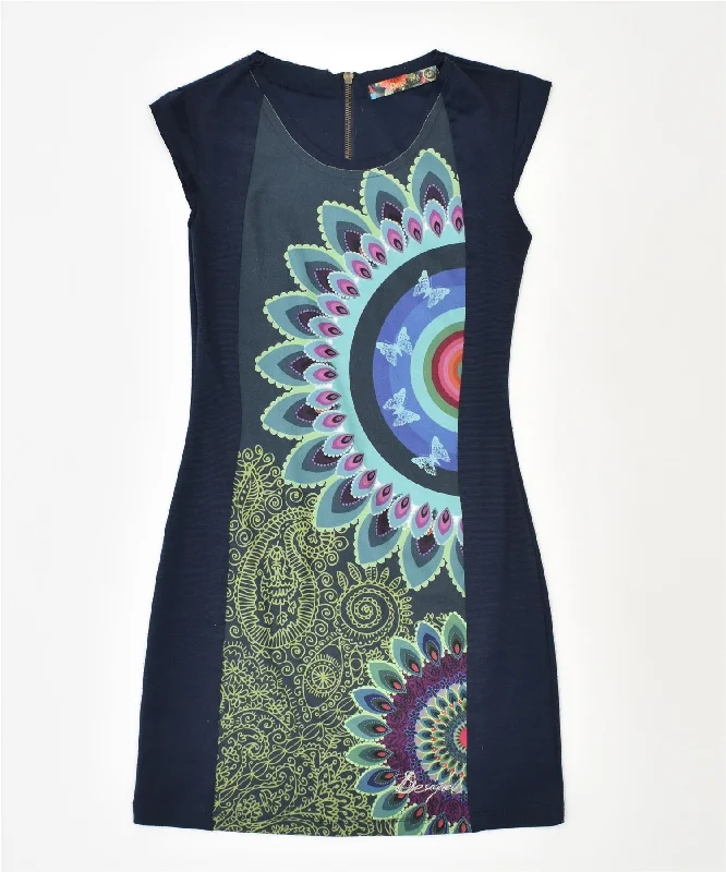 DESIGUAL Womens Graphic Sheath Dress UK 6 XS Navy Blue Floral Tunics Stylish elegant DESIGUAL Womens Graphic Sheath Dress UK 6 XS Navy Blue Floral Tunics Stylish elegant