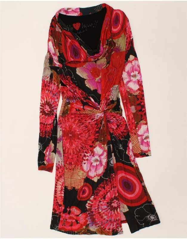 DESIGUAL Womens Long Sleeve Drop Neck A-Line Dress UK 14 Large Red Floral Tunics Trendy modern DESIGUAL Womens Long Sleeve Drop Neck A-Line Dress UK 14 Large Red Floral Tunics Trendy modern