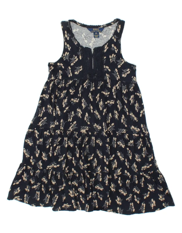 POLO RALPH LAUREN Girls Tiered Dress 8-9 Years Medium Navy Blue Floral Shift Classic Vintage POLO RALPH LAUREN Girls Tiered Dress 8-9 Years Medium Navy Blue Floral Shift Classic Vintage