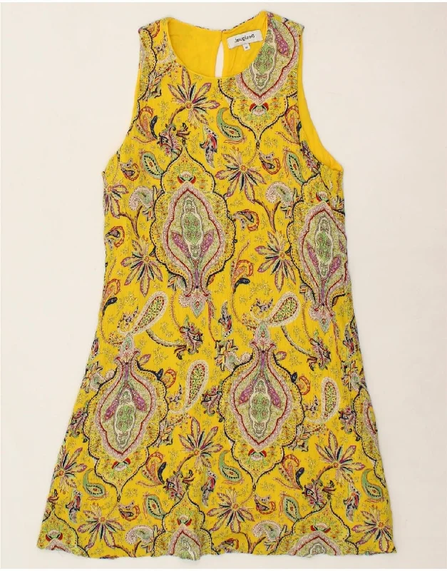 DESIGUAL Womens Sleeveless A-Line Dress UK 12 Medium Yellow Paisley Tunics Sale discount DESIGUAL Womens Sleeveless A-Line Dress UK 12 Medium Yellow Paisley Tunics Sale discount