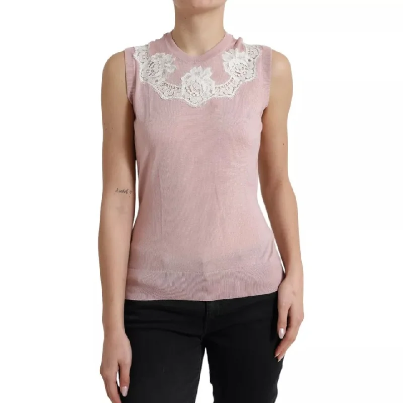 Pink Cashmere Lace Trim Sleeveless Tank Top vintage tank top
