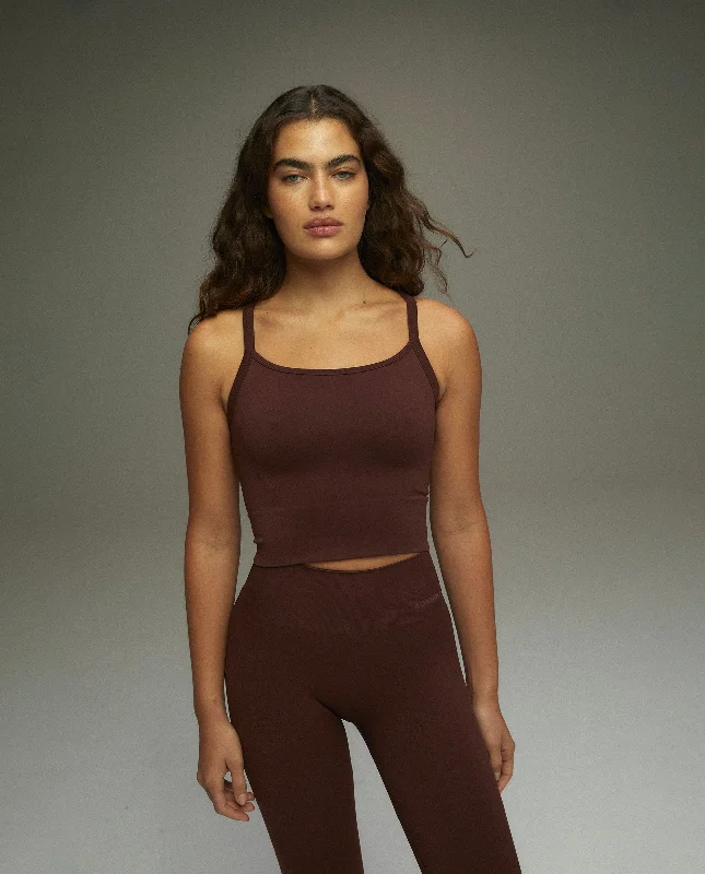 Seamless Crop Tank Top - Burgundy striped tank top