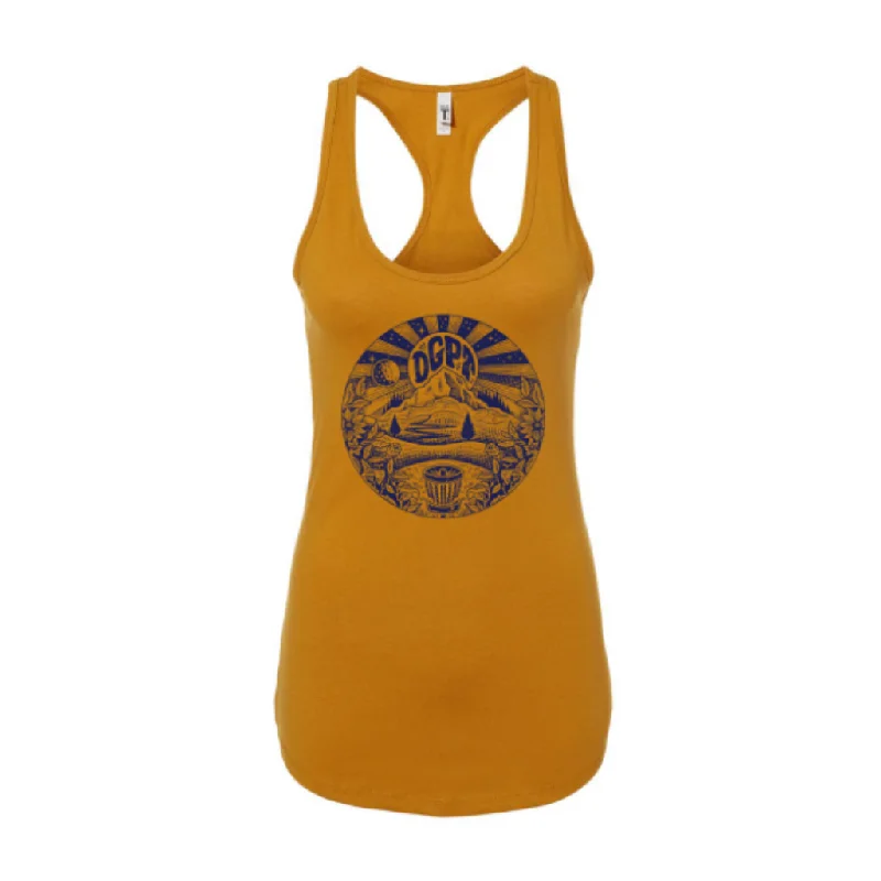 Women's Nationally Parked Racerback Tank - Antique Gold silver tank top