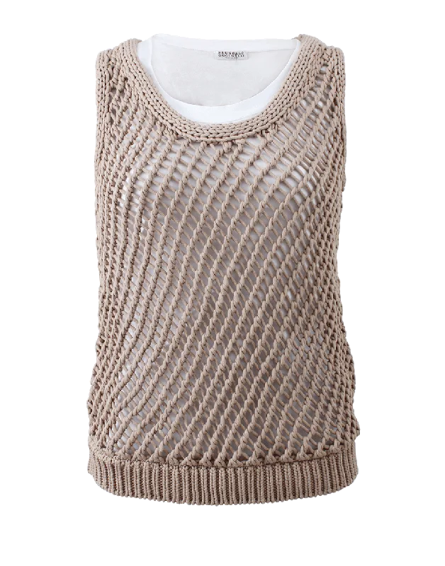 Scoop Neck Macrame Fitted Tank peekaboo tank top