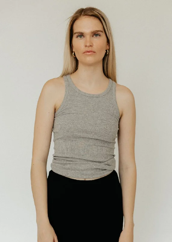 Éterne High Neck Fitted Tank in Heather Grey white tank top