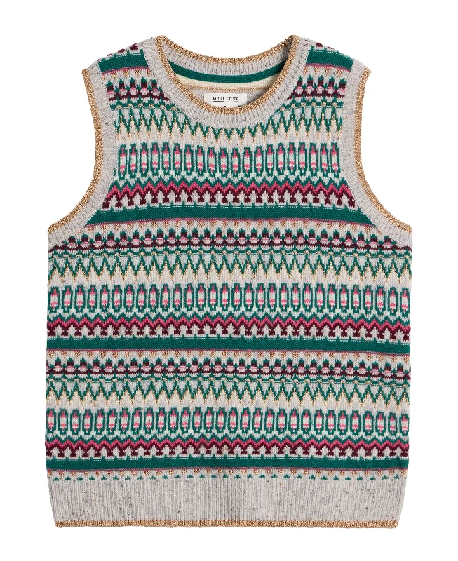 Fay Sparkle Fairisle Tank - Grey Multi basic tank top