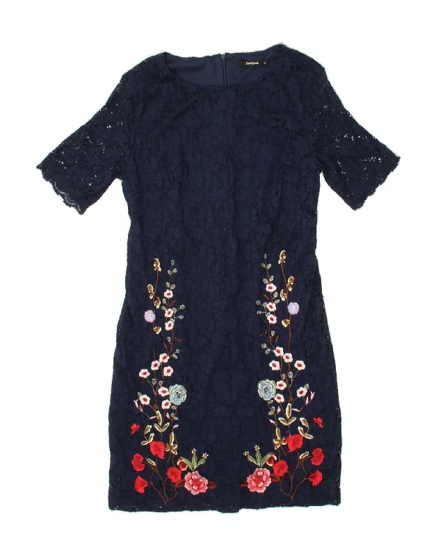 DESIGUAL Womens Sheath Dress EU 40 Medium Navy Blue Floral Polyamide Tunics Practical easy-care DESIGUAL Womens Sheath Dress EU 40 Medium Navy Blue Floral Polyamide Tunics Practical easy-care