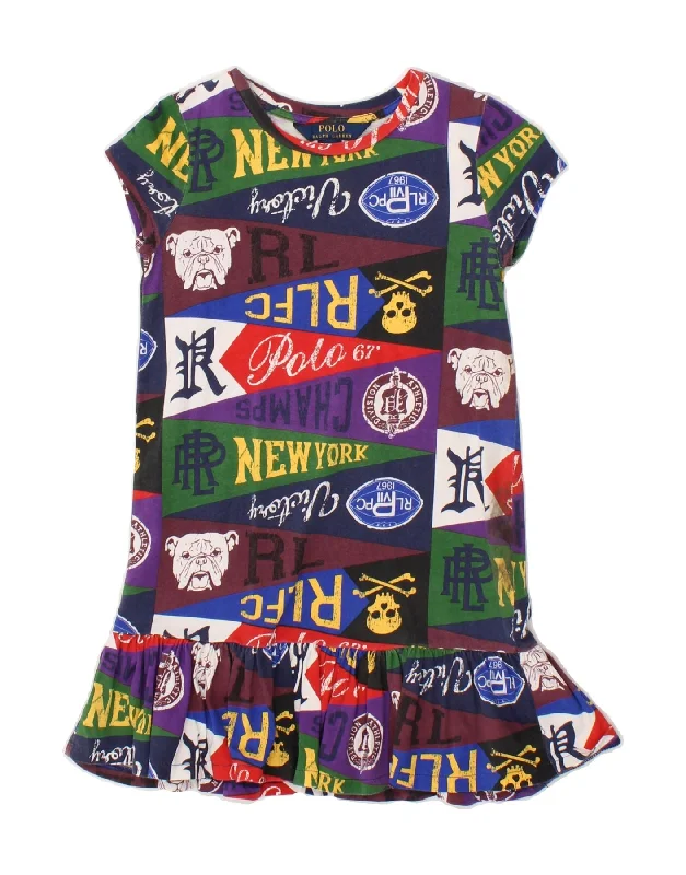 POLO RALPH LAUREN Girls Graphic Drop Waist Dress 5-6 Years Multicoloured Crew Neckline Sporty POLO RALPH LAUREN Girls Graphic Drop Waist Dress 5-6 Years Multicoloured Crew Neckline Sporty
