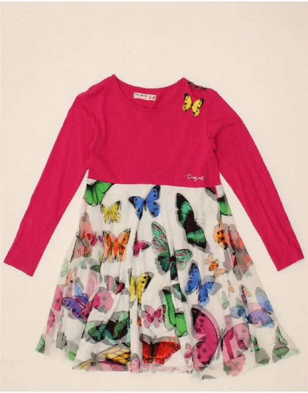 DESIGUAL Girls Long Sleeve A-Line Dress 11-12 Years Pink Cotton Tunics Trendy modern DESIGUAL Girls Long Sleeve A-Line Dress 11-12 Years Pink Cotton Tunics Trendy modern