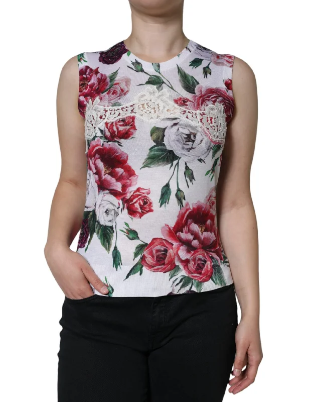 White Floral Lace Silk Sleeveless Tank Top sage tank top