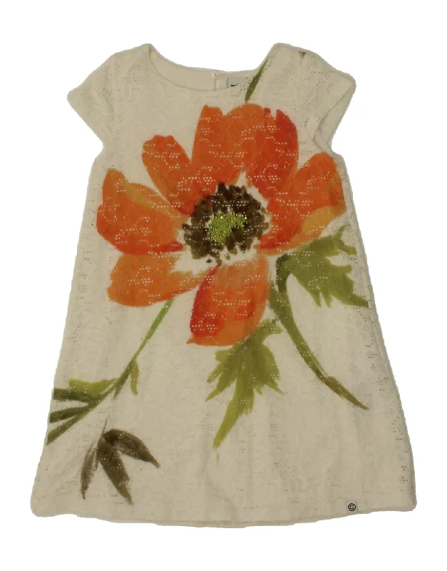DESIGUAL Girls Graphic A-Line Dress 7-8 Years White Floral Polyamide Tunics Fashionable trendy DESIGUAL Girls Graphic A-Line Dress 7-8 Years White Floral Polyamide Tunics Fashionable trendy