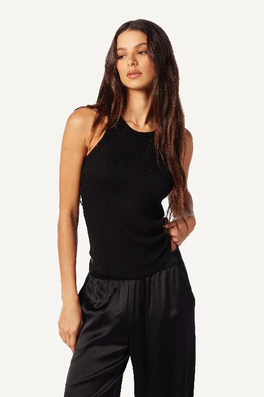 JAMEELA RACERBACK RIB TANK | BLACK flexible tank top