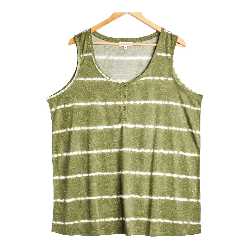 mySTYLE Women's Plus Striped Henley Tank Top sleep tank top