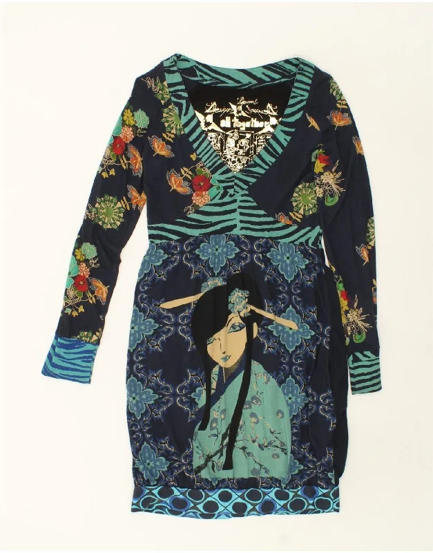 DESIGUAL Womens Graphic Long Sleeve Bubble Dress UK 10 Small Navy Blue Tunics Luxurious high-end DESIGUAL Womens Graphic Long Sleeve Bubble Dress UK 10 Small Navy Blue Tunics Luxurious high-end
