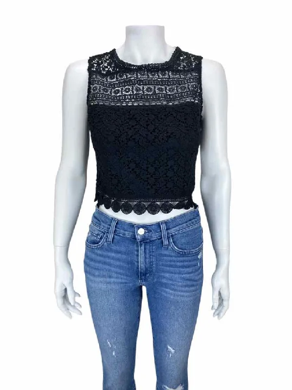 Bloomingdales Aqua Women's Cropped Lace Tank  Black with Tags Size S low neck tank