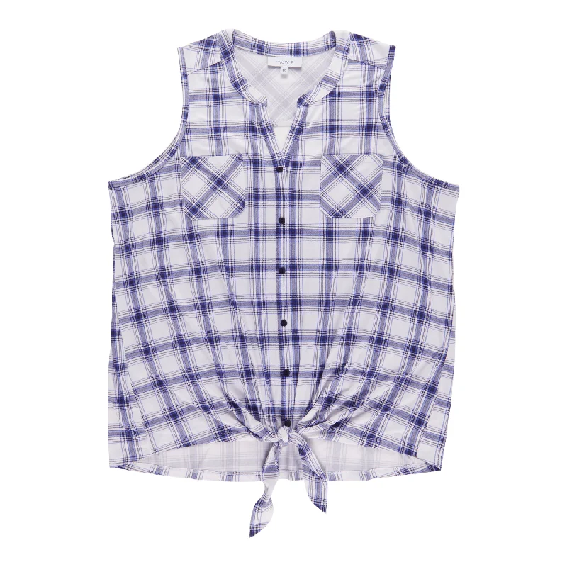 mySTYLE Women's Plus Plaid Tie Front Tank Top flirty tank top