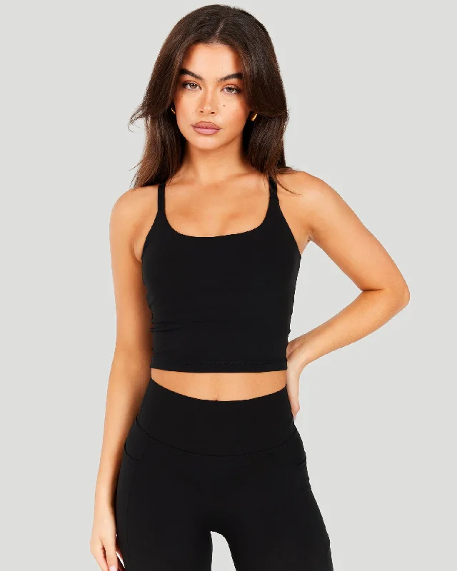 Aura Thin Strap Tank - Black breathable tank top