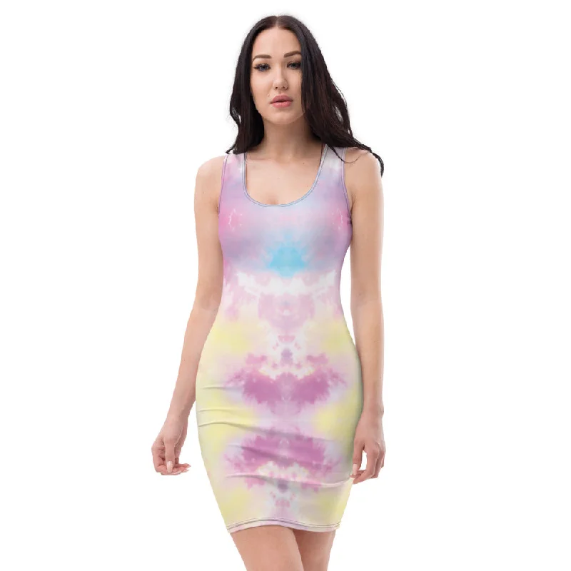 Pink Abstract Sleeveless Designer Dress, Tie Dye Pastel Women's Dress-Made in USA/EU/MX Tunics Chic elegant Pink Abstract Sleeveless Designer Dress, Tie Dye Pastel Women's Dress-Made in USA/EU/MX Tunics Chic elegant