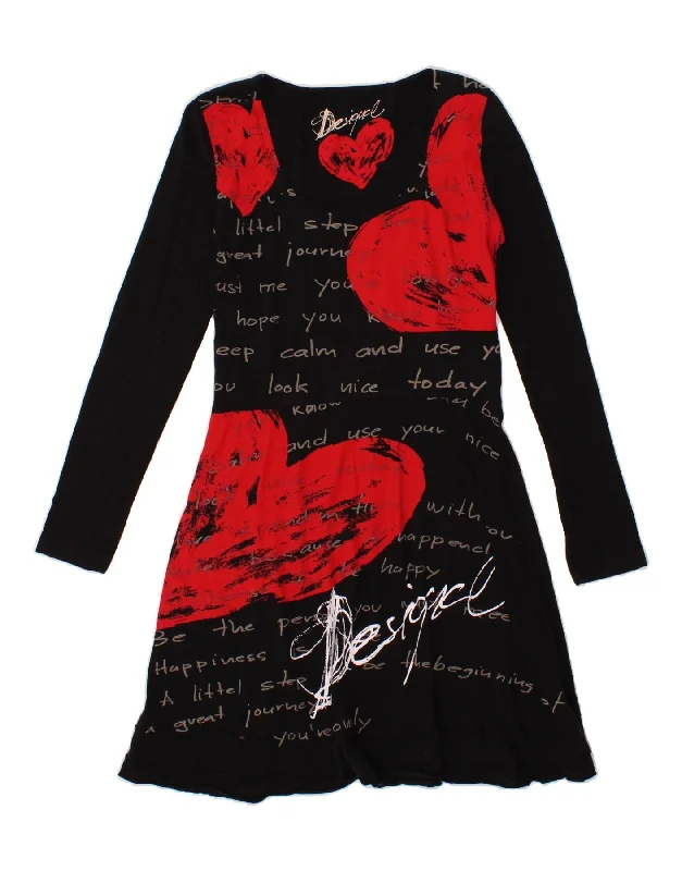 DESIGUAL Womens Graphic Long Sleeve A-Line Dress UK 14 Large Black Cotton Tunics Leisure comfortable DESIGUAL Womens Graphic Long Sleeve A-Line Dress UK 14 Large Black Cotton Tunics Leisure comfortable