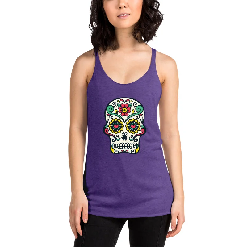 Day Of The Dead Skull Women's Racerback Tank charcoal tank top