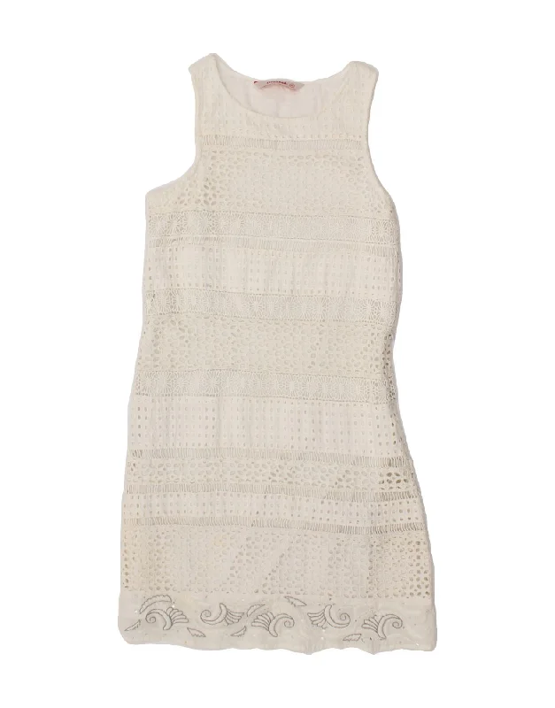 DESIGUAL Womens Sleeveless Sheath Dress EU 36 Small White Cotton Crew Neckline Casual DESIGUAL Womens Sleeveless Sheath Dress EU 36 Small White Cotton Crew Neckline Casual