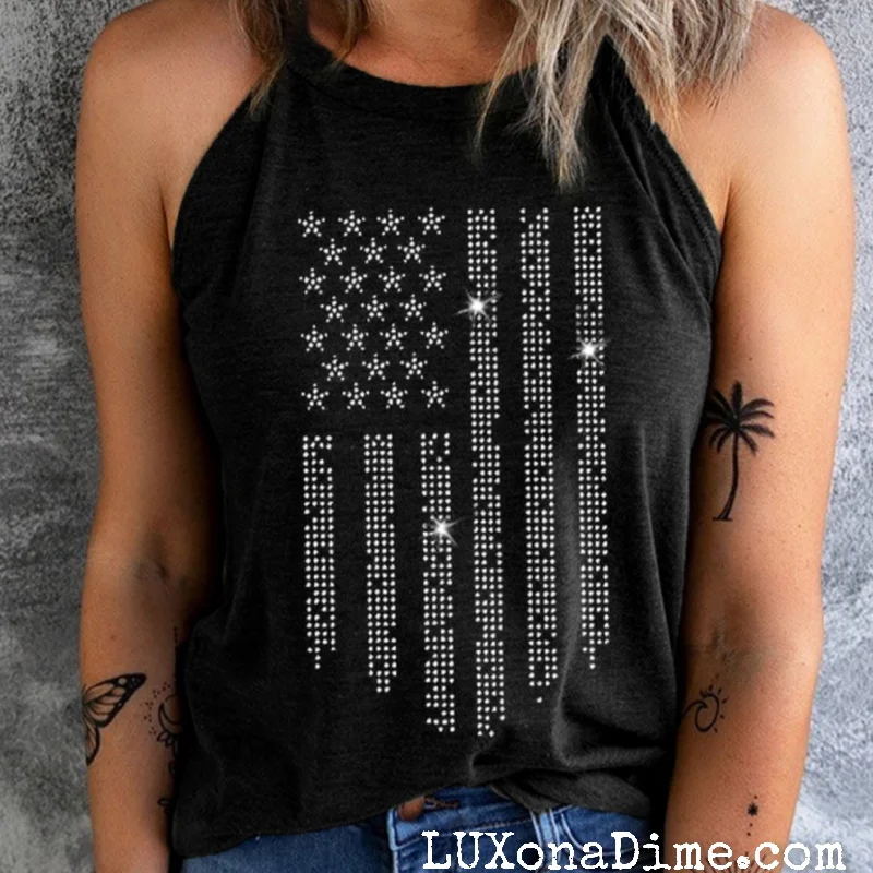 SPARKING Bling American Flag Shirt Patriotic Graphic Grecian Tank Top
(Plus Size Available) fashionable tank top