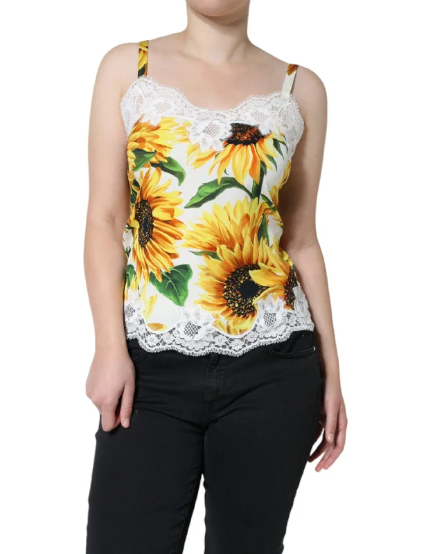 White Silk Sunflower Lace Sleeveless Tank Top lime green tank