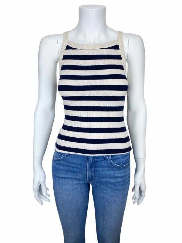 perfectwhitetee Women's Poorboy Ribbed Tank Navy Sugar Size M one shoulder tank