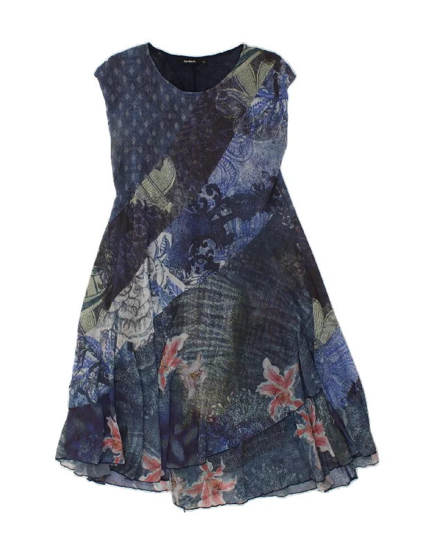 DESIGUAL Womens A-Line Dress UK 18 XL Blue Floral Polyamide Tunics Practical easy-care DESIGUAL Womens A-Line Dress UK 18 XL Blue Floral Polyamide Tunics Practical easy-care