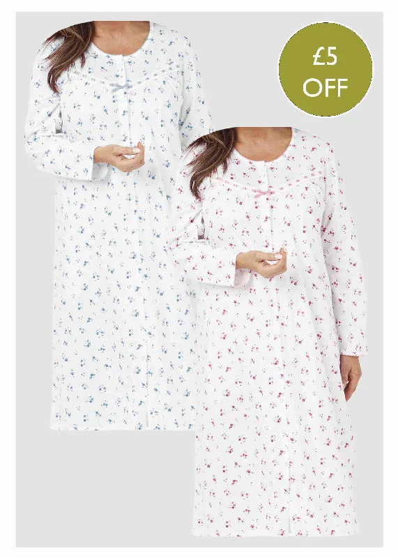 2 Pack Long Sleeve Jersey Front VELCRO® Brand Opening Nightdresses Bundle Tunics Top rated 2 Pack Long Sleeve Jersey Front VELCRO® Brand Opening Nightdresses Bundle Tunics Top rated
