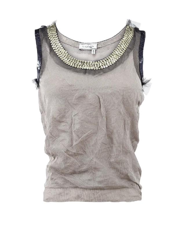 Crinkle Tank With Sequins ivory tank top