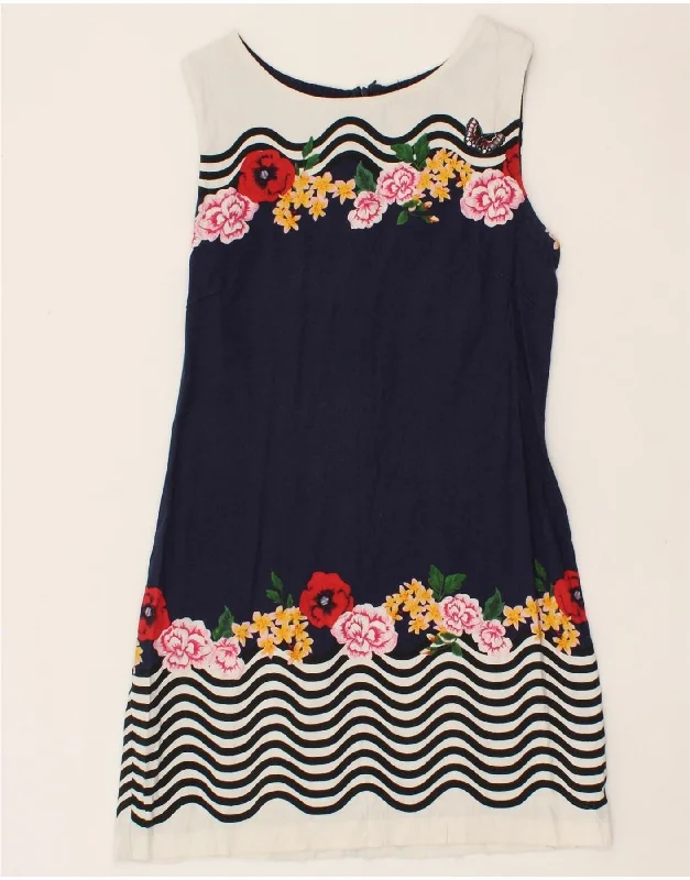 DESIGUAL Womens Sleeveless A-Line Dress EU 42 Large Navy Blue Floral Linen Tunics Versatile all-occasion DESIGUAL Womens Sleeveless A-Line Dress EU 42 Large Navy Blue Floral Linen Tunics Versatile all-occasion