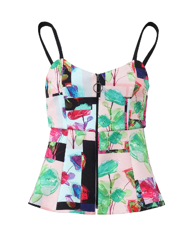 Peplum Zip Flower Tank halter tank top