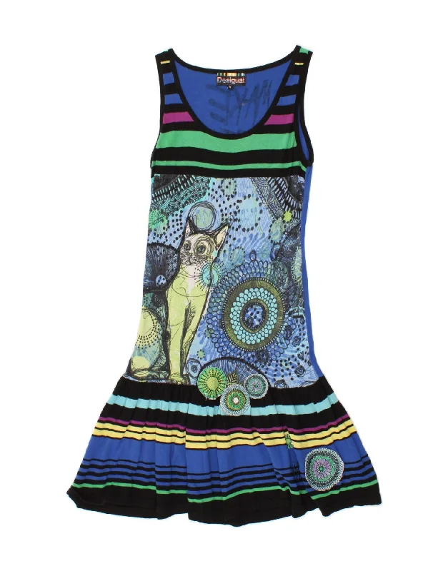 DESIGUAL Womens Graphic Sleeveless A-Line Dress UK 12 Medium Blue Tunics Stylish modern DESIGUAL Womens Graphic Sleeveless A-Line Dress UK 12 Medium Blue Tunics Stylish modern