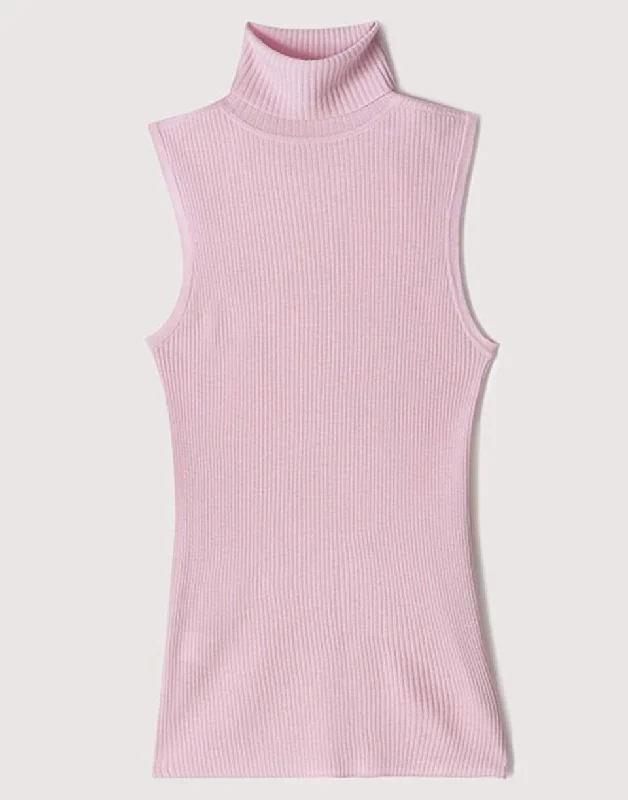 Rose Sleeveless Turtleneck Tank solid color tank