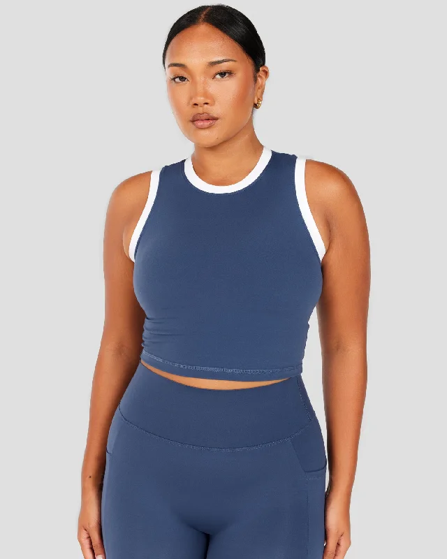 Aura Ringer Tank - Soft Navy / White athletic tank top