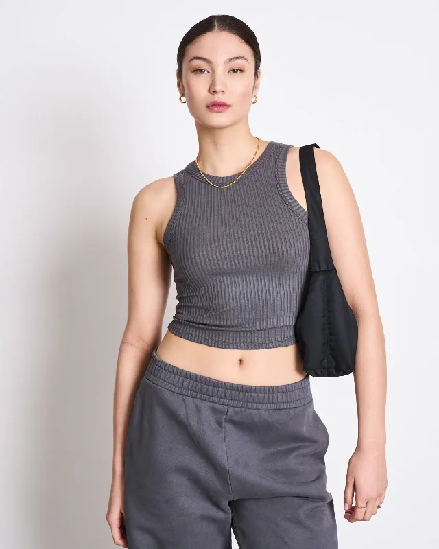 LYOCELL RIB TANK TOP PORTO DARK GREY strapless tank top