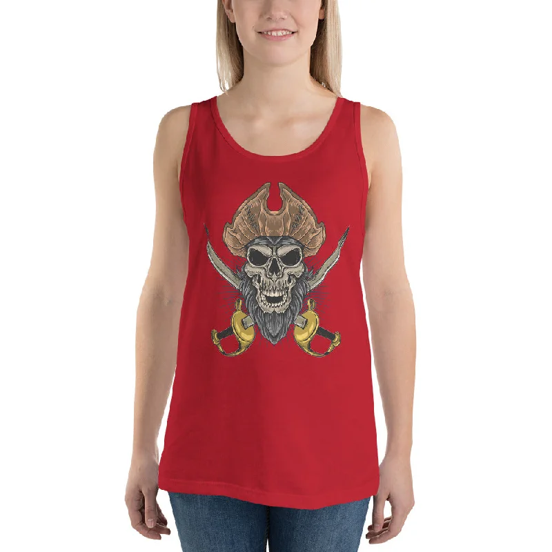 Pirate skull in front of crossed sabers Women's Tank Top cherry red tank