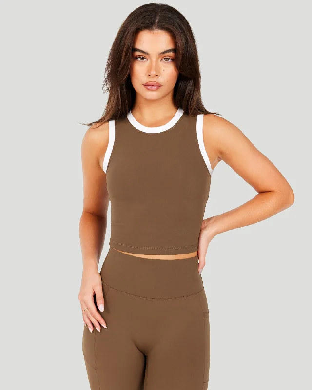 Aura Ringer Tank - Cafe Latte / White lightweight tank top