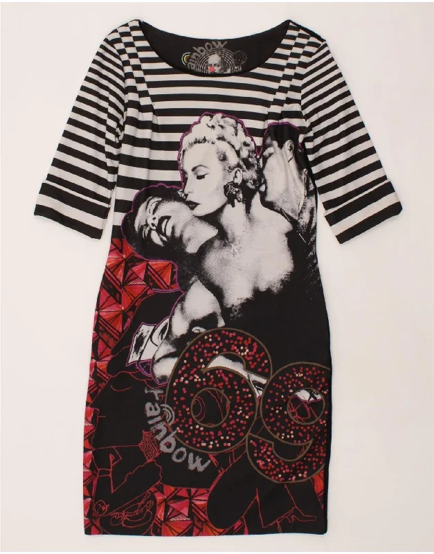 DESIGUAL Womens Graphic 3/4 Sleeve Sheath Dress UK 14 Medium Black Striped Tunics Fashionable chic DESIGUAL Womens Graphic 3/4 Sleeve Sheath Dress UK 14 Medium Black Striped Tunics Fashionable chic