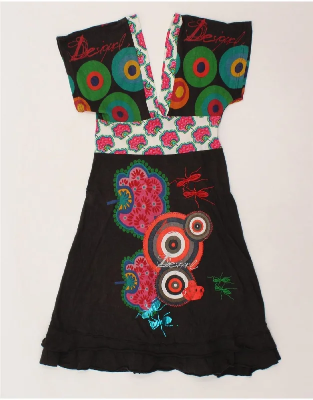 DESIGUAL Womens Graphic A-Line Dress UK 10 Small Black Geometric Cotton Tunics Summer linen DESIGUAL Womens Graphic A-Line Dress UK 10 Small Black Geometric Cotton Tunics Summer linen