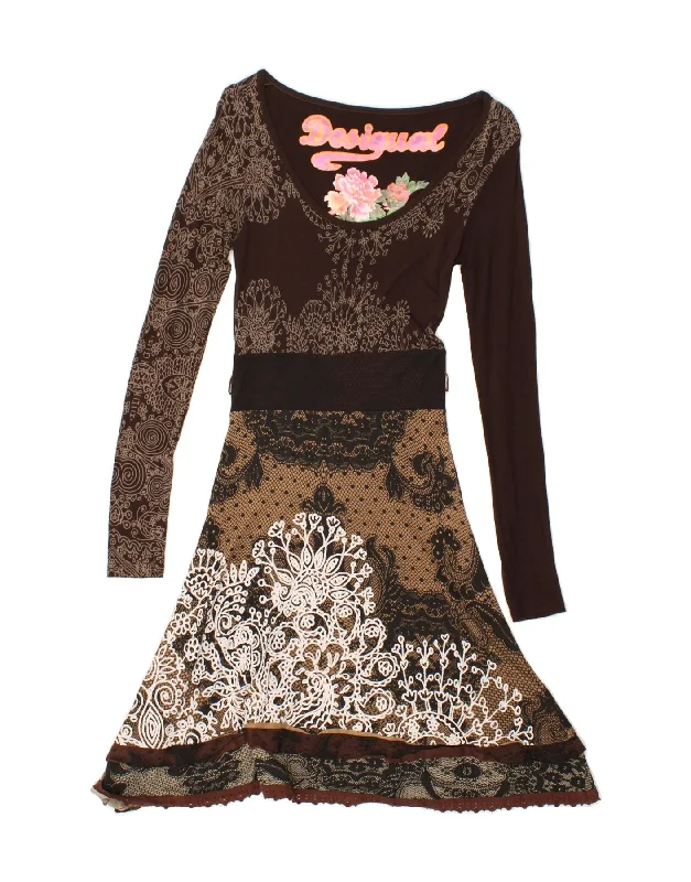 DESIGUAL Womens A-Line Dress UK 8 Small Brown Paisley Viscose Tunics Versatile all-occasion DESIGUAL Womens A-Line Dress UK 8 Small Brown Paisley Viscose Tunics Versatile all-occasion